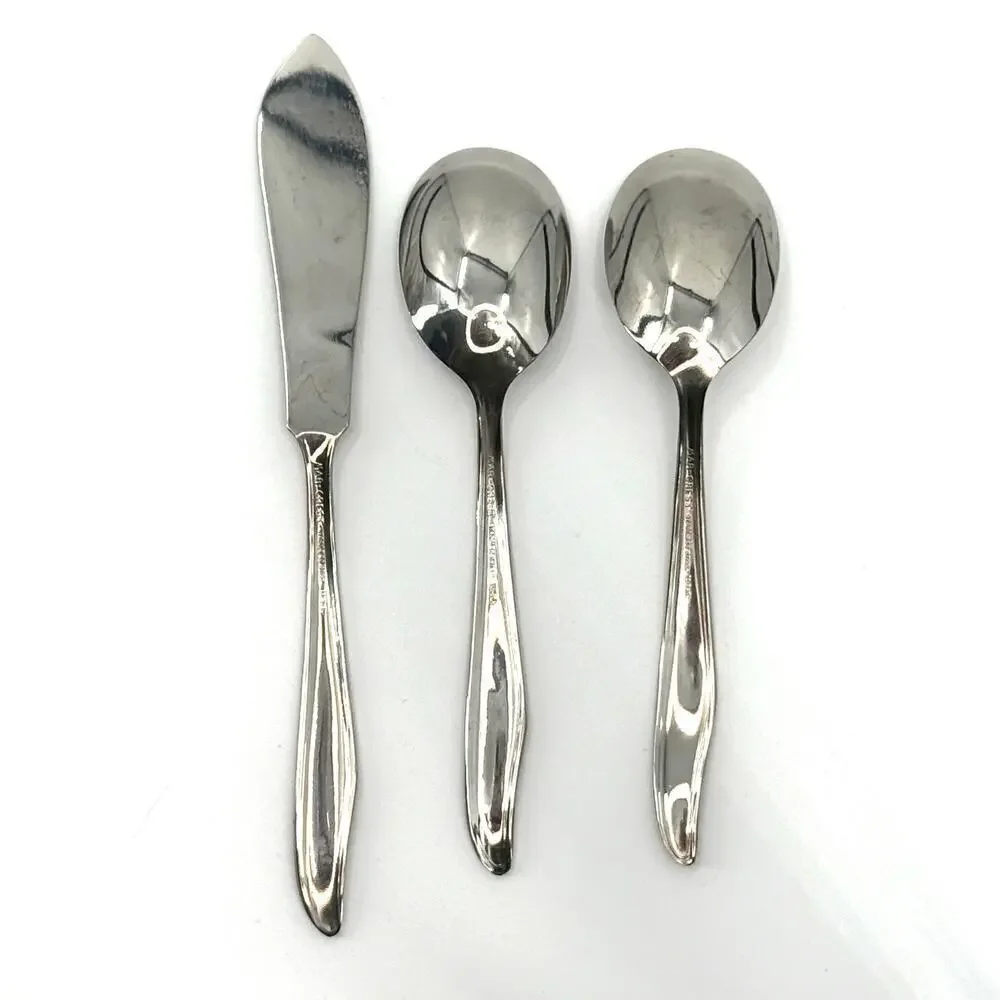 MARCREST Set of 3 Atomic Starburst MCM Sugar Spoons Butter Knife Stainless USA